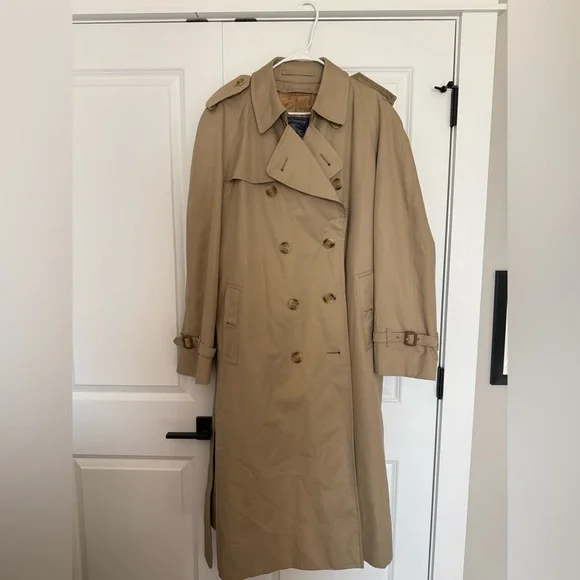 Vintage Burberry Burberrys Trench Coat Tan Plaid Lined Belted 46 Long Classic - Picture 2 of 16